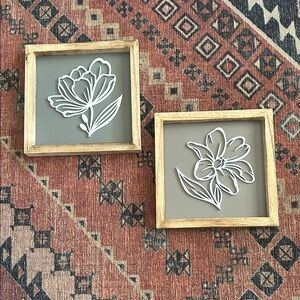 Floral Wall Art Set with Wooden Frames